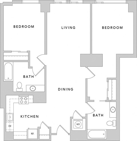 Floor plan for 2 beds, 2 baths, 1115 sqft
